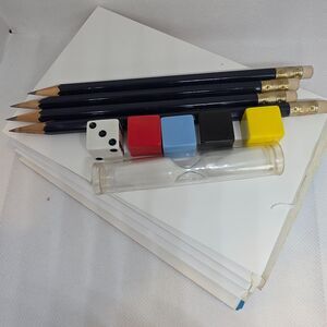 Vtg PICTIONARY 1st Edition Replacement Pieces: Tokens, Die, Timer, Pencils & Pad